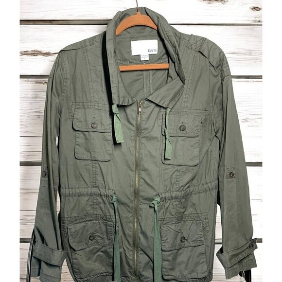 Bar III Dusty Olive Utility Field Jacket 100% Cotton Zip Front Sz Small - Picture 2 of 6